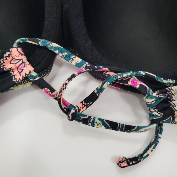 Shade & Shore Womens Black Metallic Neon Paisley Underwire Halter Bikini Top 34B - Picture 7 of 8